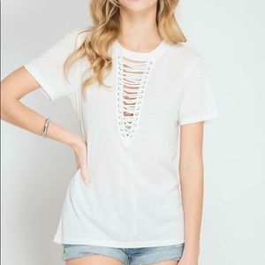 Lace up white T-shirt